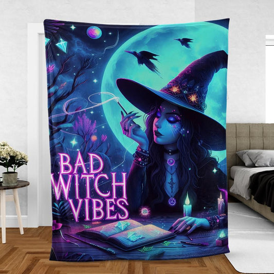 Bad Witch Vibes Gothic Witch Blanket for Halloween Decor-MoonChildWorld
