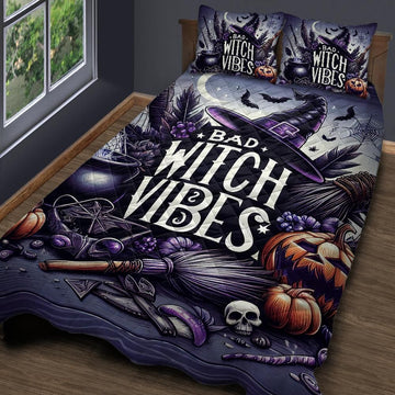 Bad Witch Vibes Witchy Quilt Bedding Set for Gothic Halloween-MoonChildWorld