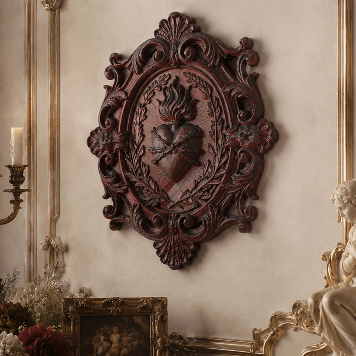 Gothic sacred heart relief – wall hanging side view