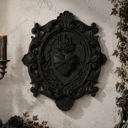Barbed sacred heart relief wall plaque – gothic wall art decor, front view
