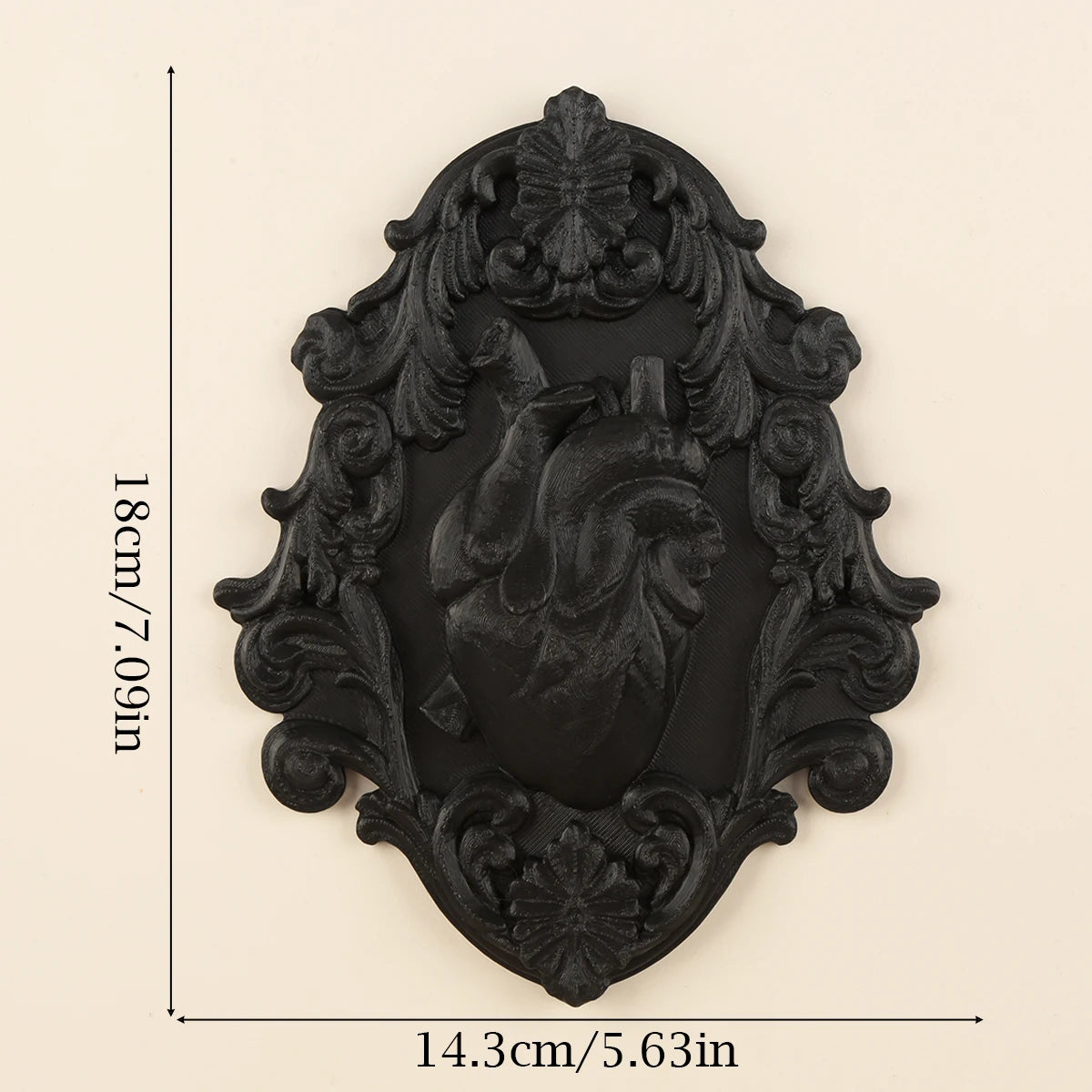 Baroque heart relief plaque – witchy gothic home decor styled on wall