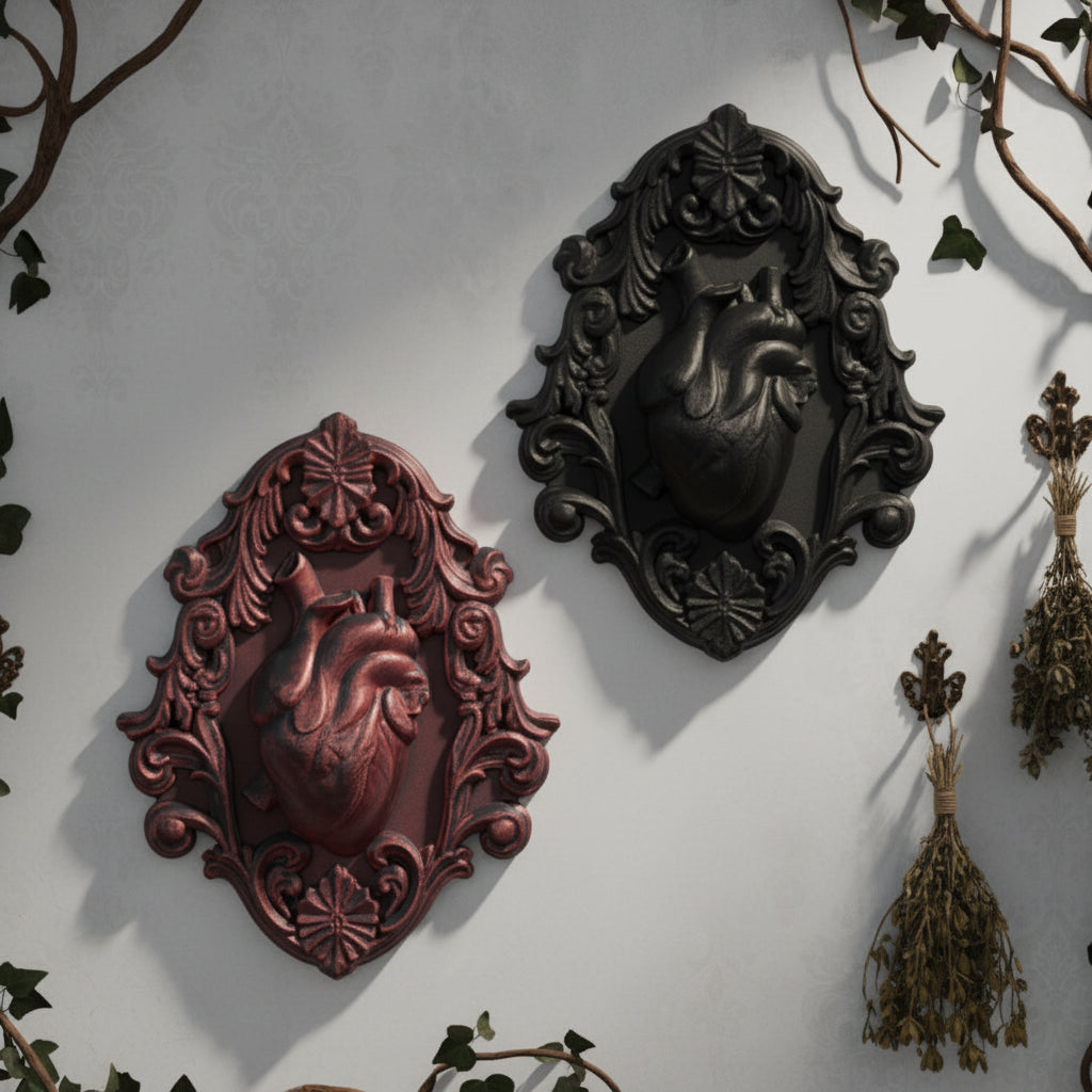 Gothic anatomical heart relief – wall hanging side view
