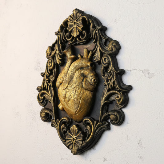 Anatomical heart wall art – carved scroll detail