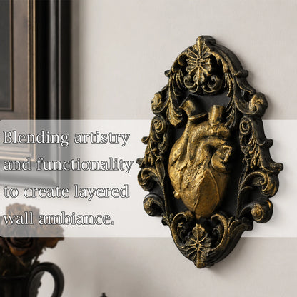 Gothic anatomical heart relief – dark baroque wall hanging side view