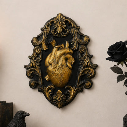 Baroque anatomical heart relief wall plaque – gothic wall art decor, front view