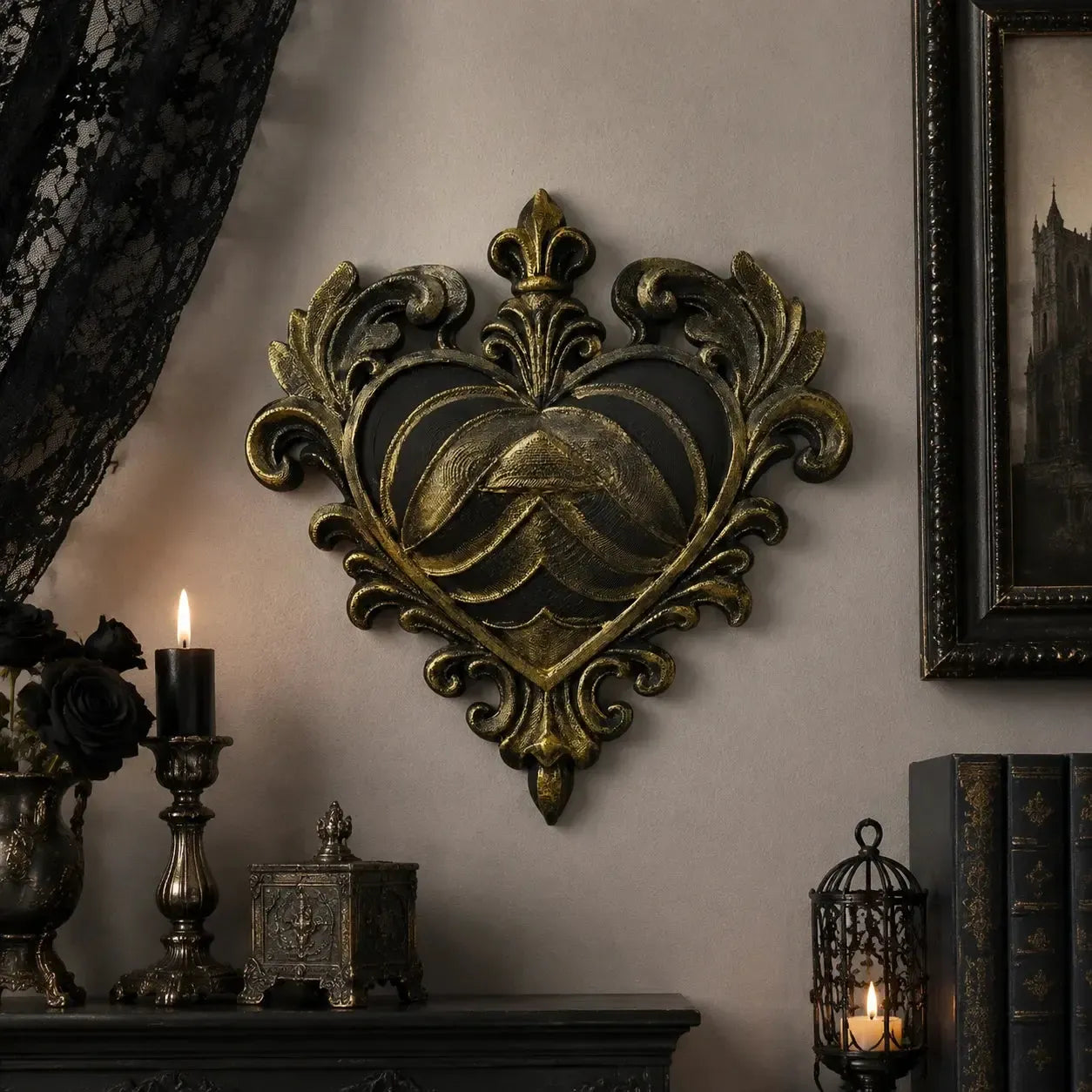 Baroque Heart Scroll Wall Plaque Gothic Resin Wall Hanging Decor-MoonChildWorld
