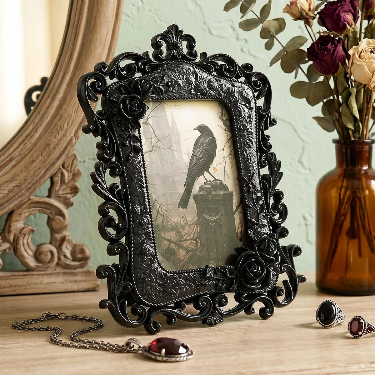 Baroque Relief Rose Tabletop Photo Frame – with picture card