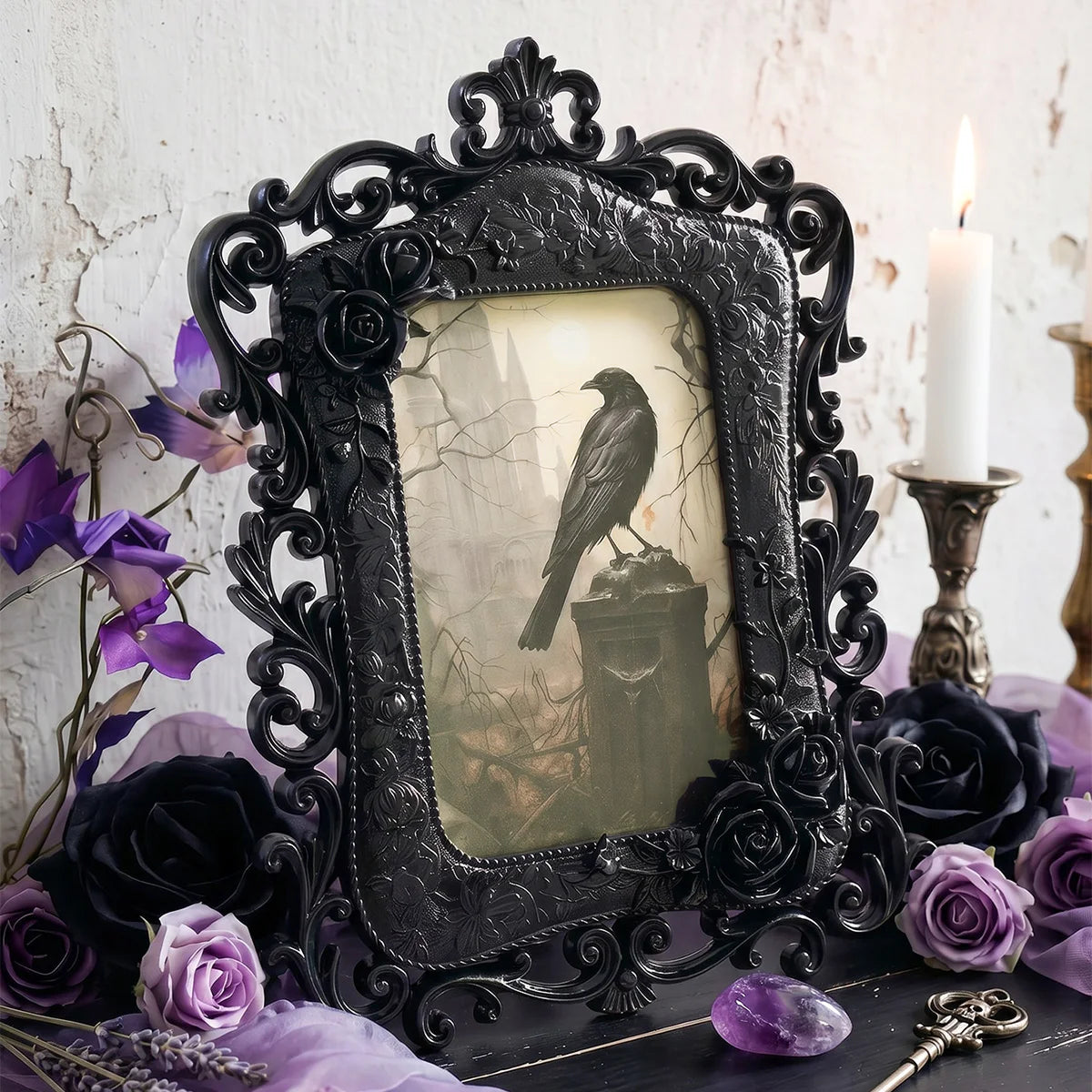 Baroque Relief Rose Tabletop Photo Frame – size and scale reference