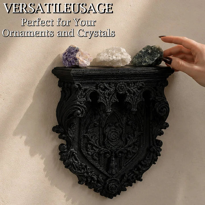 Baroque shield wall rack – styled with crystals and candles