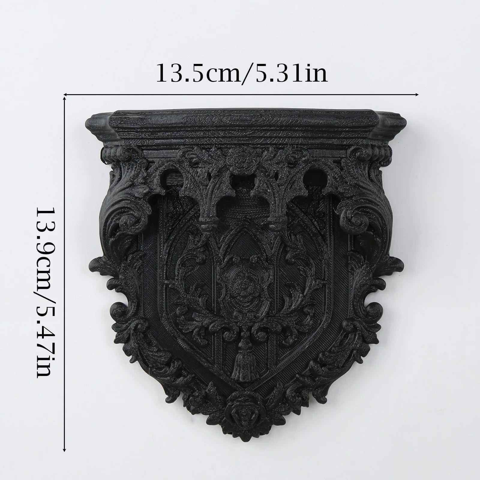 Shield carved floating shelf – witchy altar wall decor