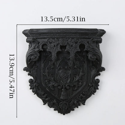 Shield carved floating shelf – witchy altar wall decor