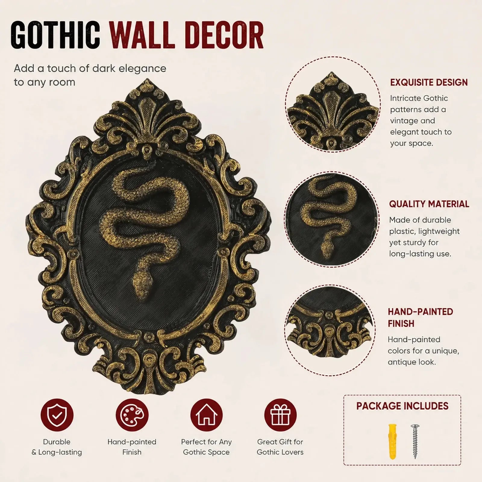 Baroque Snake Relief Wall Plaque Gothic Resin Wall Hanging Decor-MoonChildWorld