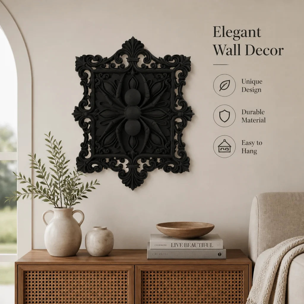 Baroque spider filigree square wall art plaque