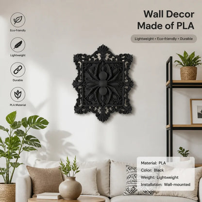 Spider filigree wall plaque hung on a gothic gallery wall