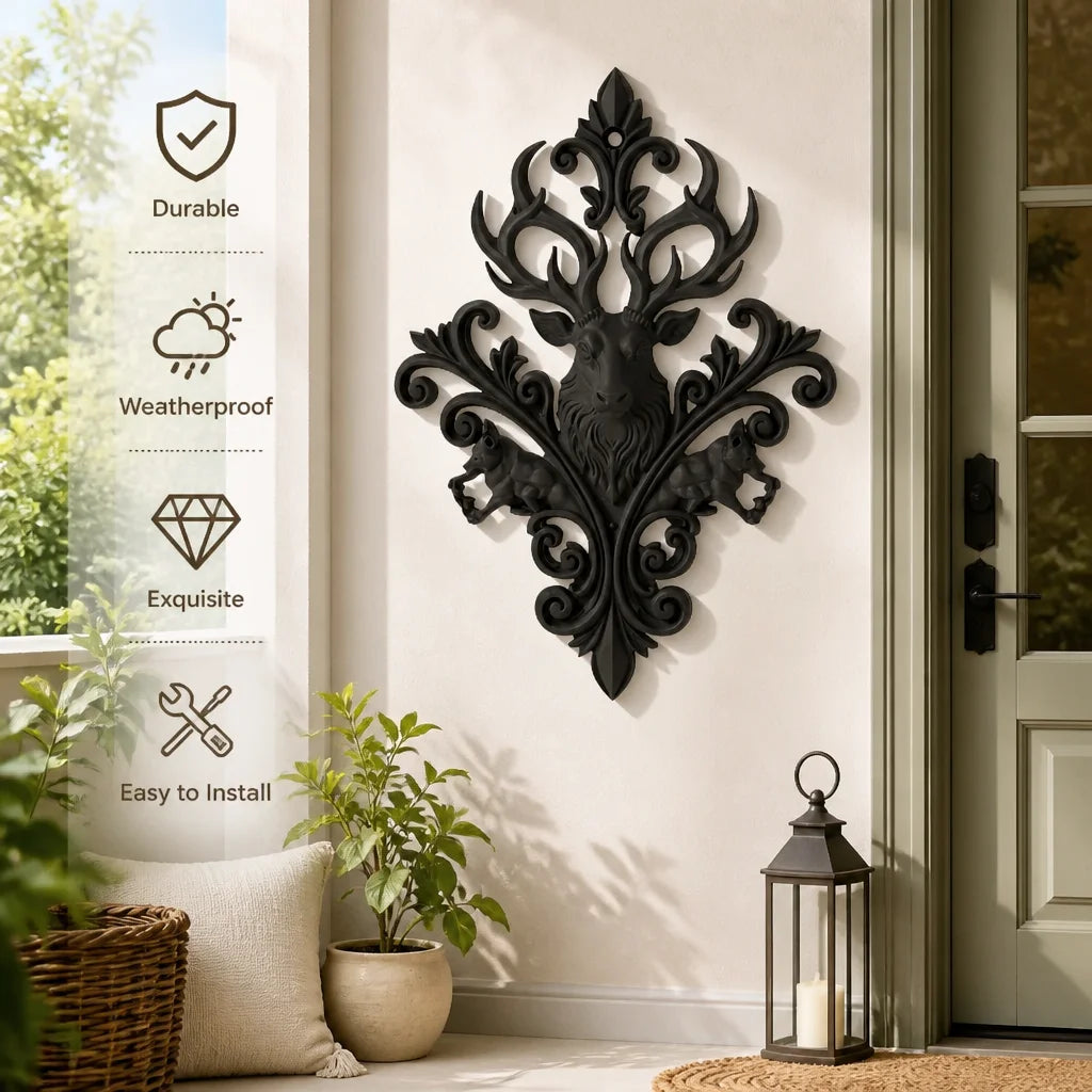 Baroque stag and wolf ornate wall plaque