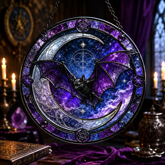 Bat Crescent Moon Glass Suncatcher - window display