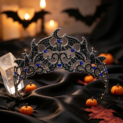 Bat Crescent Moon Tiara Crown Gothic Witch Metal Headband-MoonChildWorld