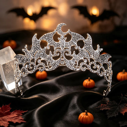Bat Crescent Moon Tiara Crown Gothic Witch Metal Headband-MoonChildWorld