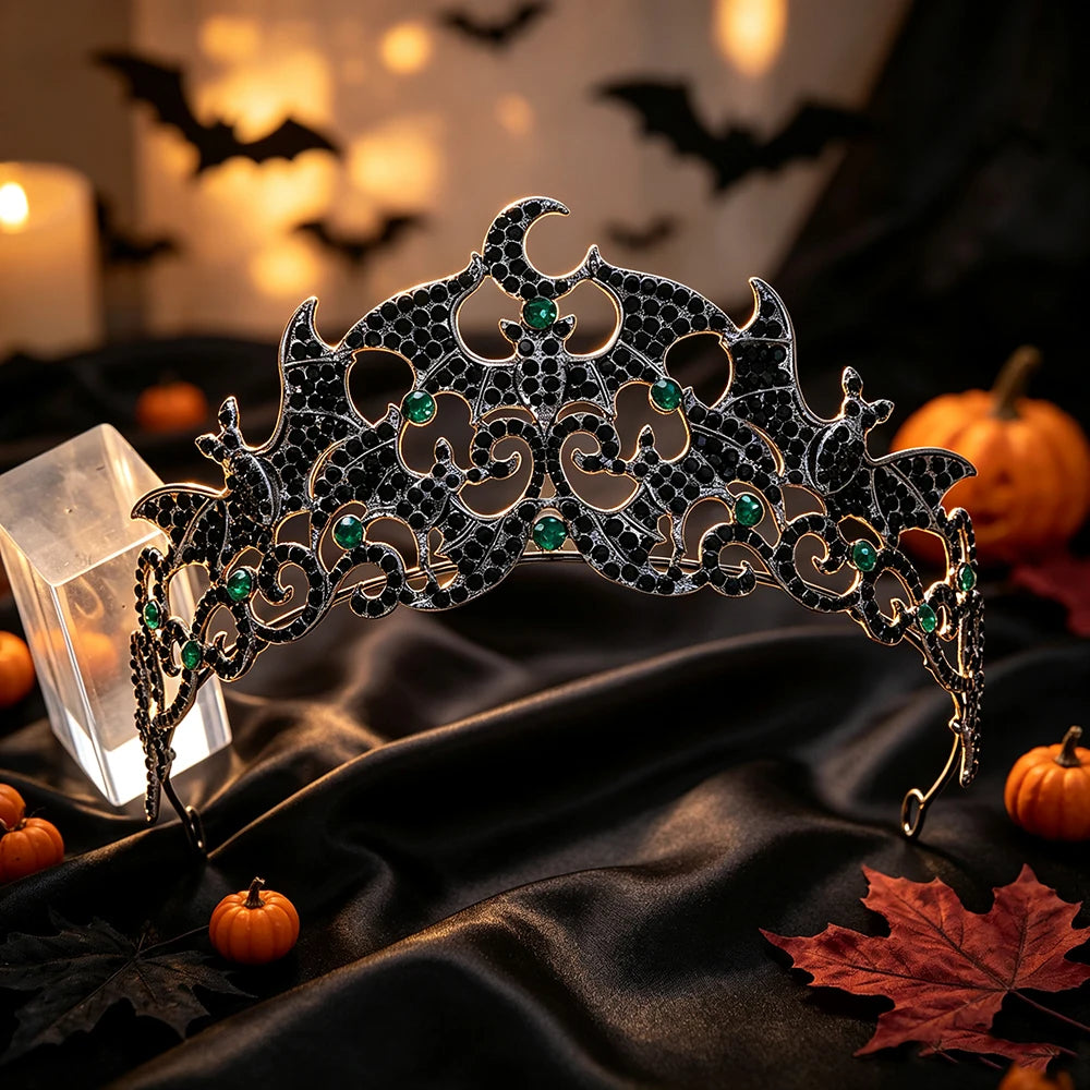 Bat Crescent Moon Tiara Crown Gothic Witch Metal Headband-MoonChildWorld