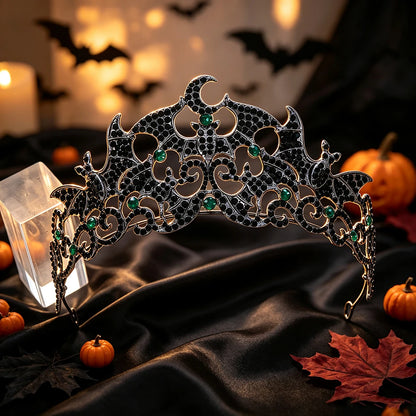 Bat Crescent Moon Tiara Crown Gothic Witch Metal Headband-MoonChildWorld