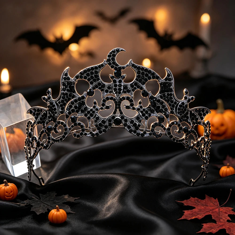 Bat Crescent Moon Tiara Crown Gothic Witch Metal Headband-MoonChildWorld