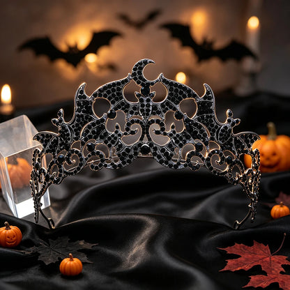 Bat Crescent Moon Tiara Crown Gothic Witch Metal Headband-MoonChildWorld