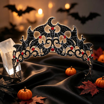 Bat Crescent Moon Tiara Crown Gothic Witch Metal Headband-MoonChildWorld