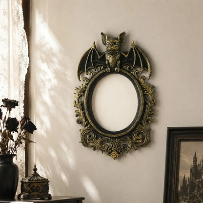 Bat embossed ornate wall frame for gothic Halloween decor