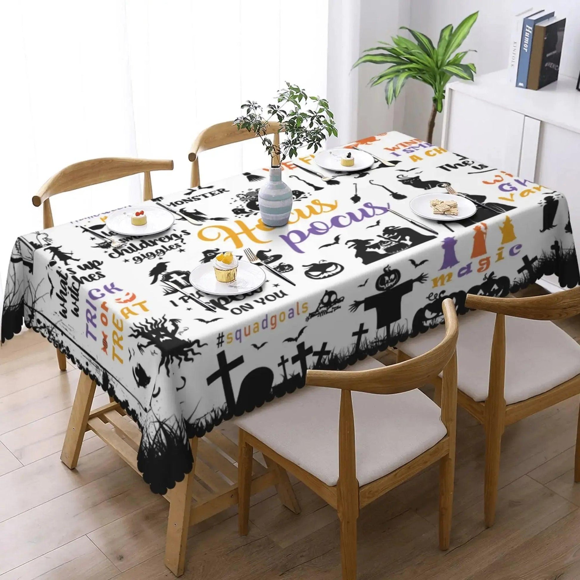 Bat Ghost Pumpkin Witch Gothic Halloween Tablecloth - Spooky Witch Tablecloth Table Decoration-MoonChildWorld