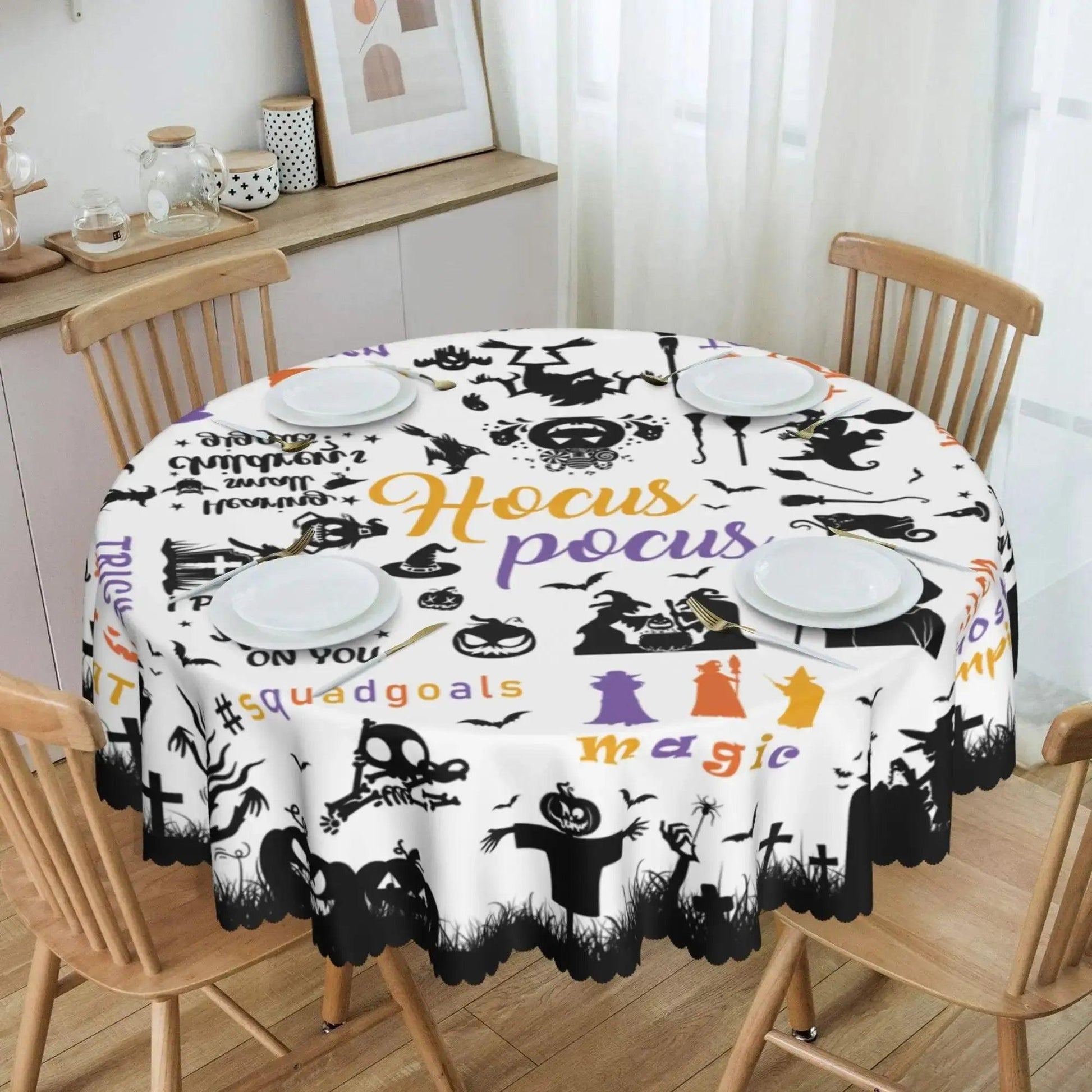 Bat Ghost Pumpkin Witch Gothic Halloween Tablecloth - Spooky Witch Tablecloth Table Decoration-MoonChildWorld