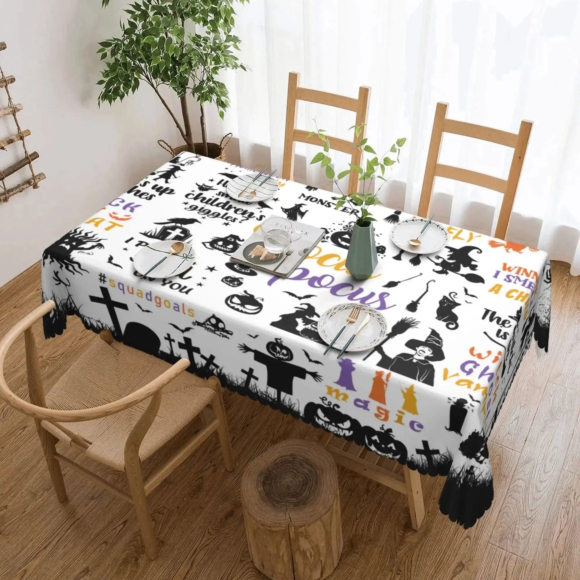 Bat Ghost Pumpkin Witch Gothic Halloween Tablecloth - Spooky Witch Tablecloth Table Decoration-MoonChildWorld