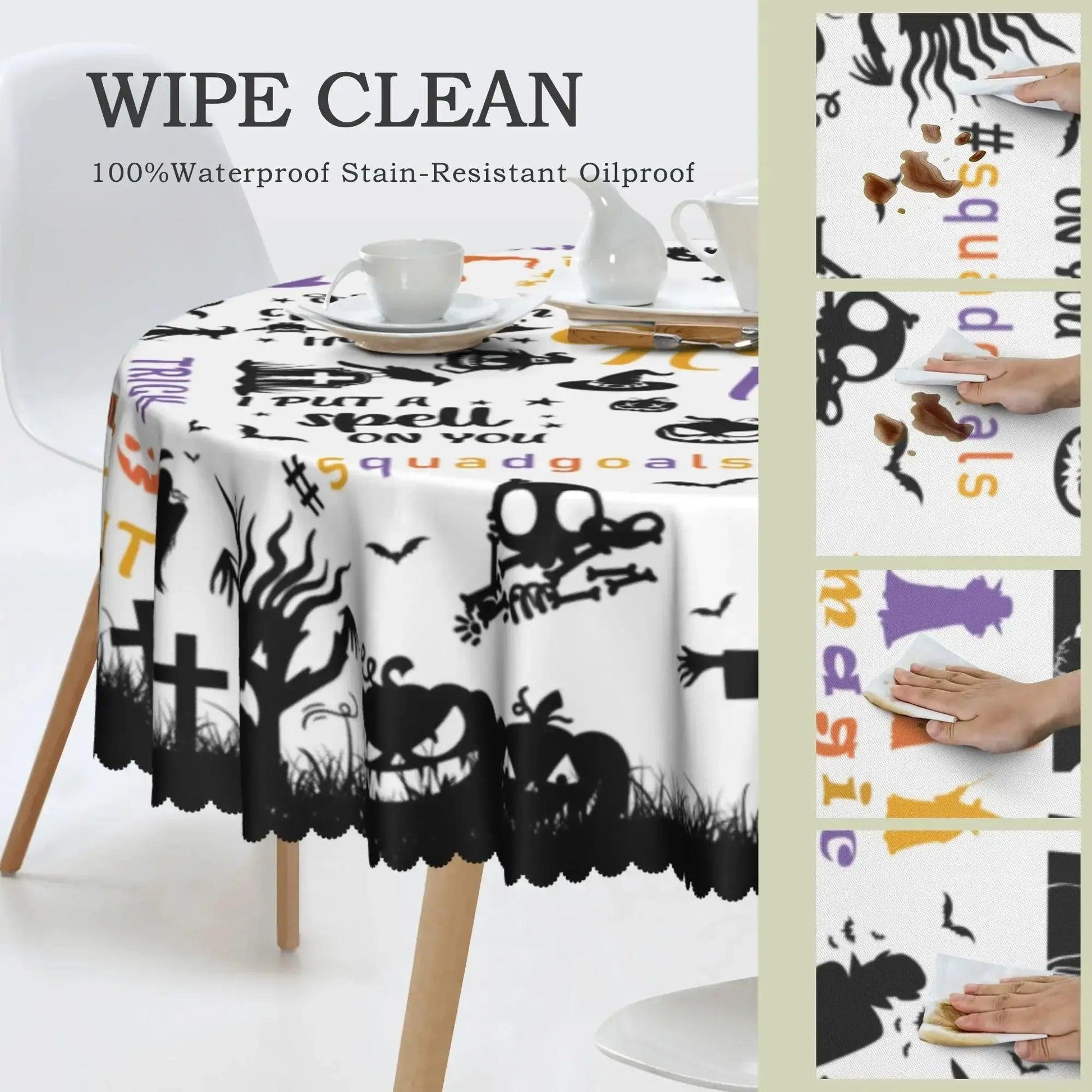 Bat Ghost Pumpkin Witch Gothic Halloween Tablecloth - Spooky Witch Tablecloth Table Decoration-MoonChildWorld