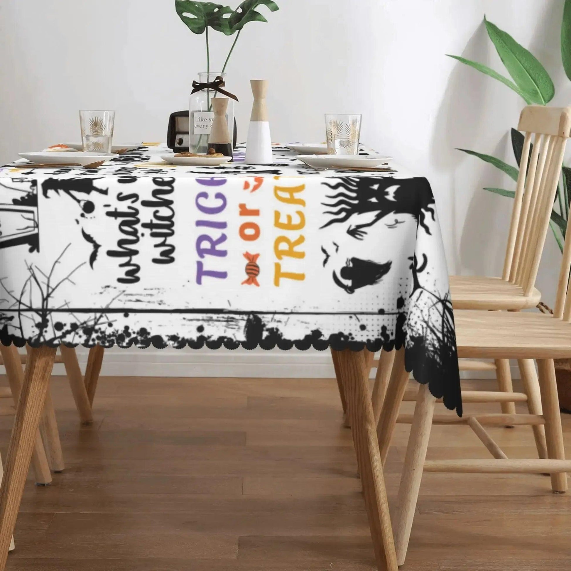 Bat Ghost Pumpkin Witch Gothic Halloween Tablecloth - Spooky Witch Tablecloth Table Decoration-MoonChildWorld