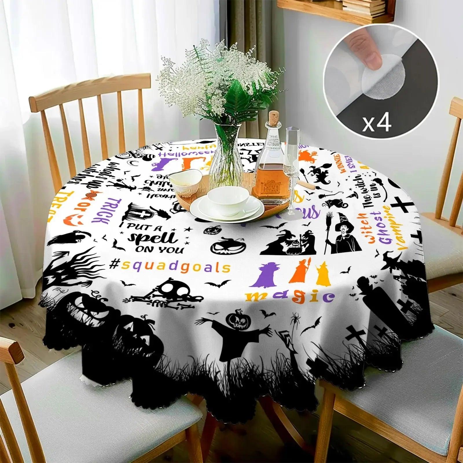 Bat Ghost Pumpkin Witch Gothic Halloween Tablecloth - Spooky Witch Tablecloth Table Decoration-MoonChildWorld