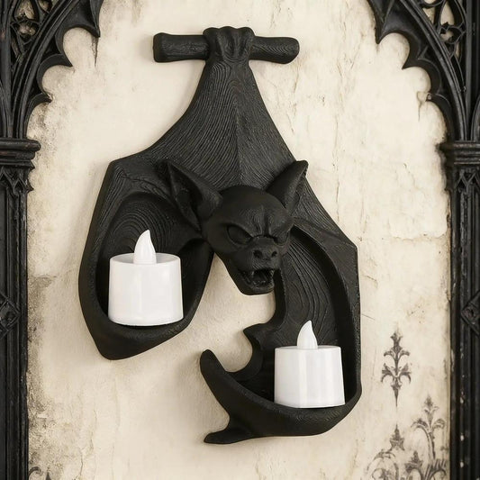Bat Shaped Wall-Mounted Double Candelabra Dark Gothic Wall Decoration for Witch Home Decor-MoonChildWorld