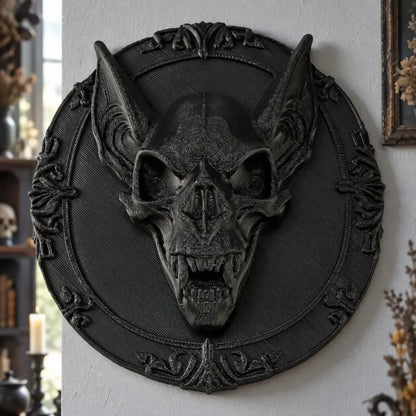 Bat skull wall plaque front view with tall pointed ears