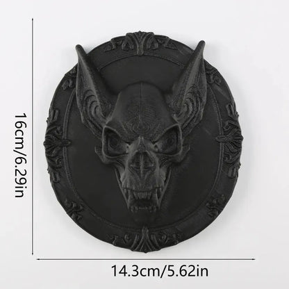 Bat skull wall plaque dimension diagram, 14.3 cm wide and 16 cm high