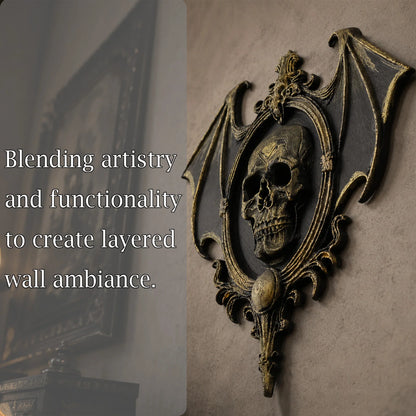 Gothic bat skull relief – wall hanging side view