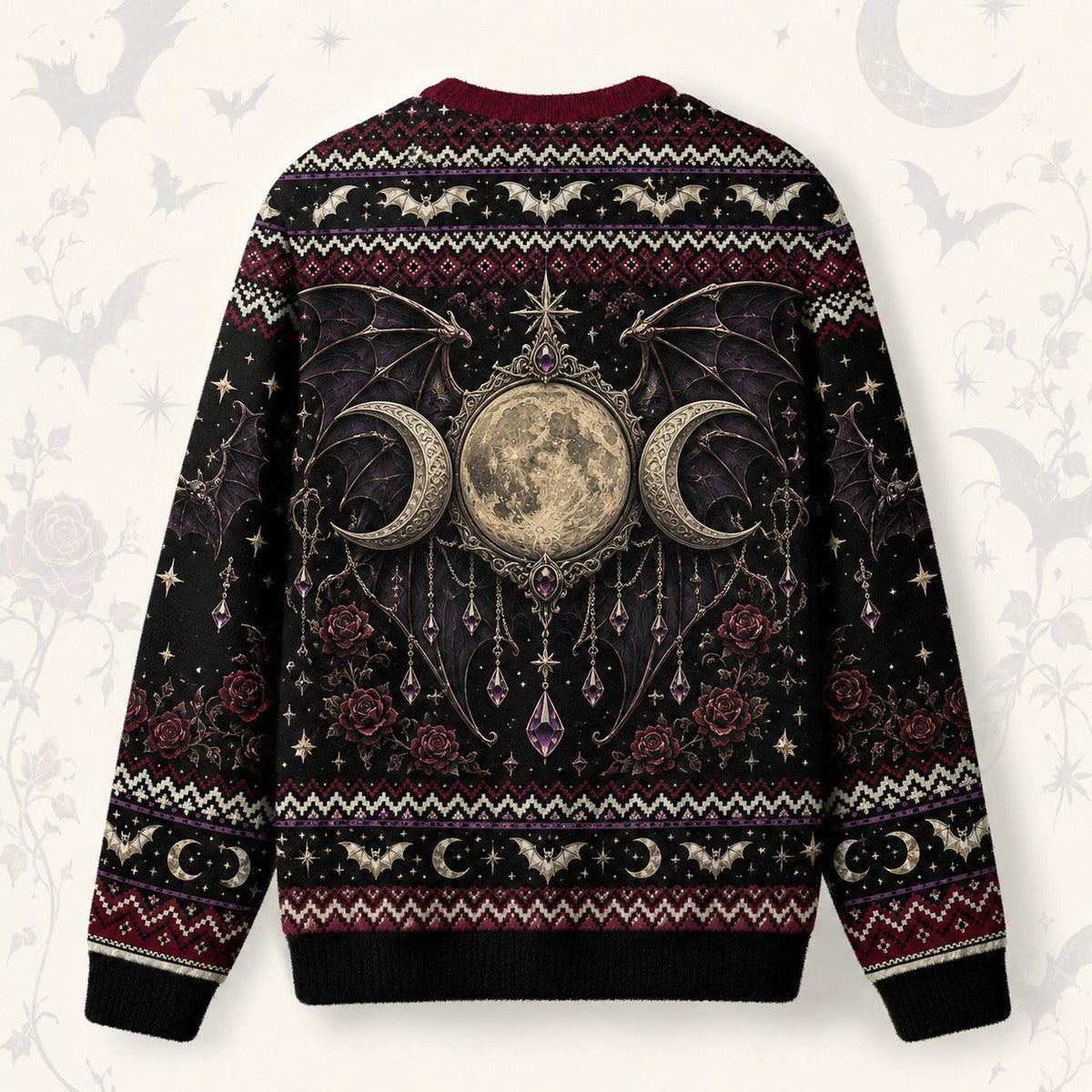 Bat Wing Witch Sweater Triple Moon Gothic Vampire Knit Jumper back view