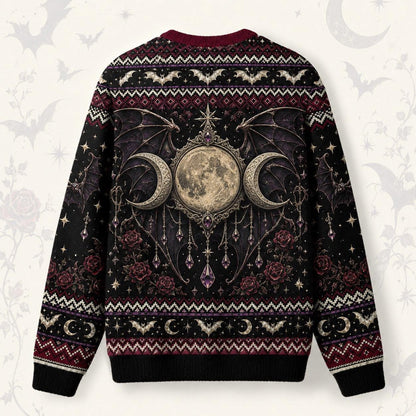 Bat Wing Witch Sweater Triple Moon Gothic Vampire Knit Jumper back view