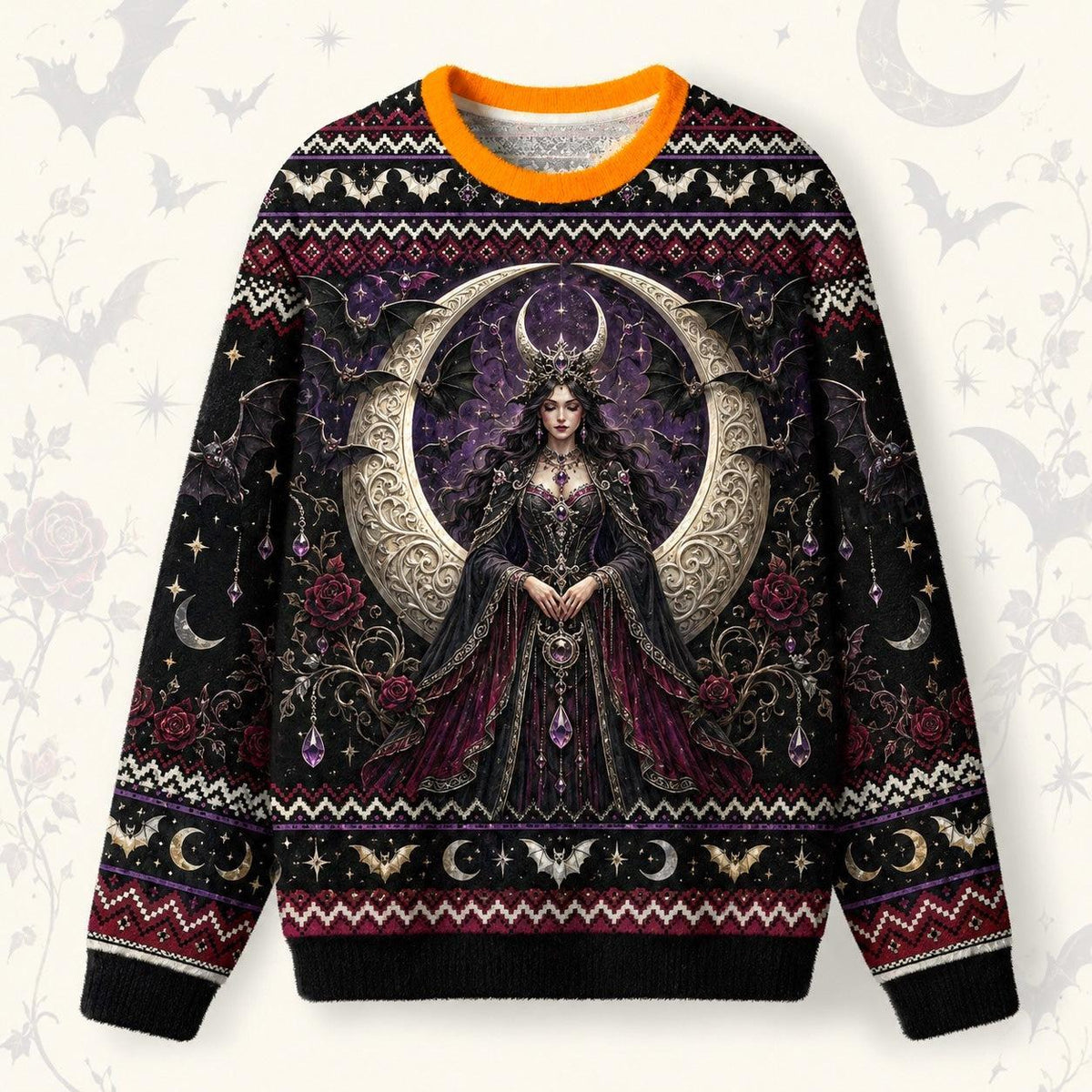 Bat Wing Witch Sweater Triple Moon Gothic Vampire Knit Jumper front view