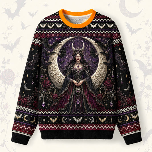 Bat Wing Witch Sweater Triple Moon Gothic Vampire Knit Jumper front view