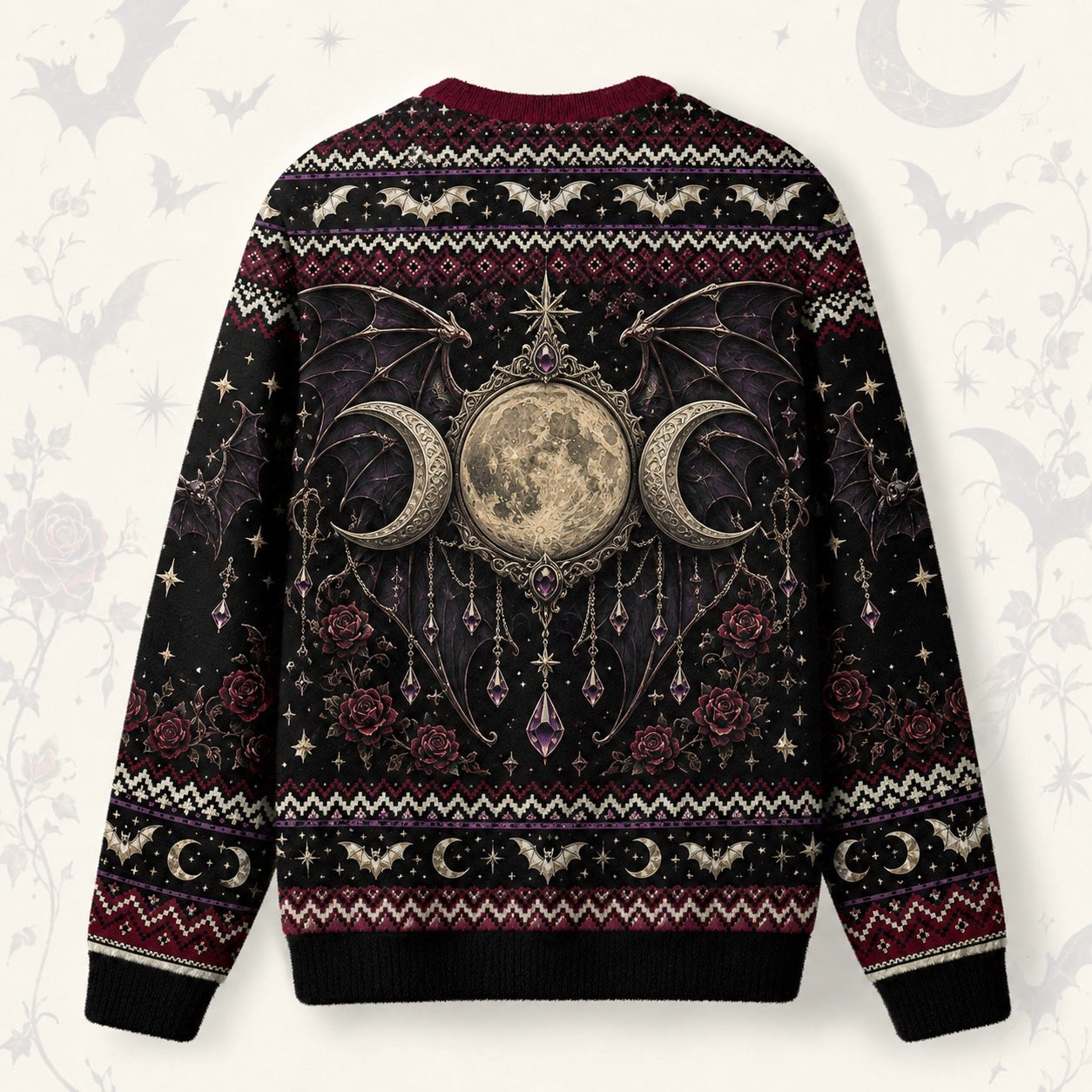 Bat Wing Witch Sweater Triple Moon Gothic Vampire Knit Jumper back view