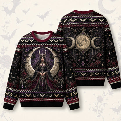 Bat Wing Witch Sweater Triple Moon Gothic Vampire Knit Jumper front and back together
