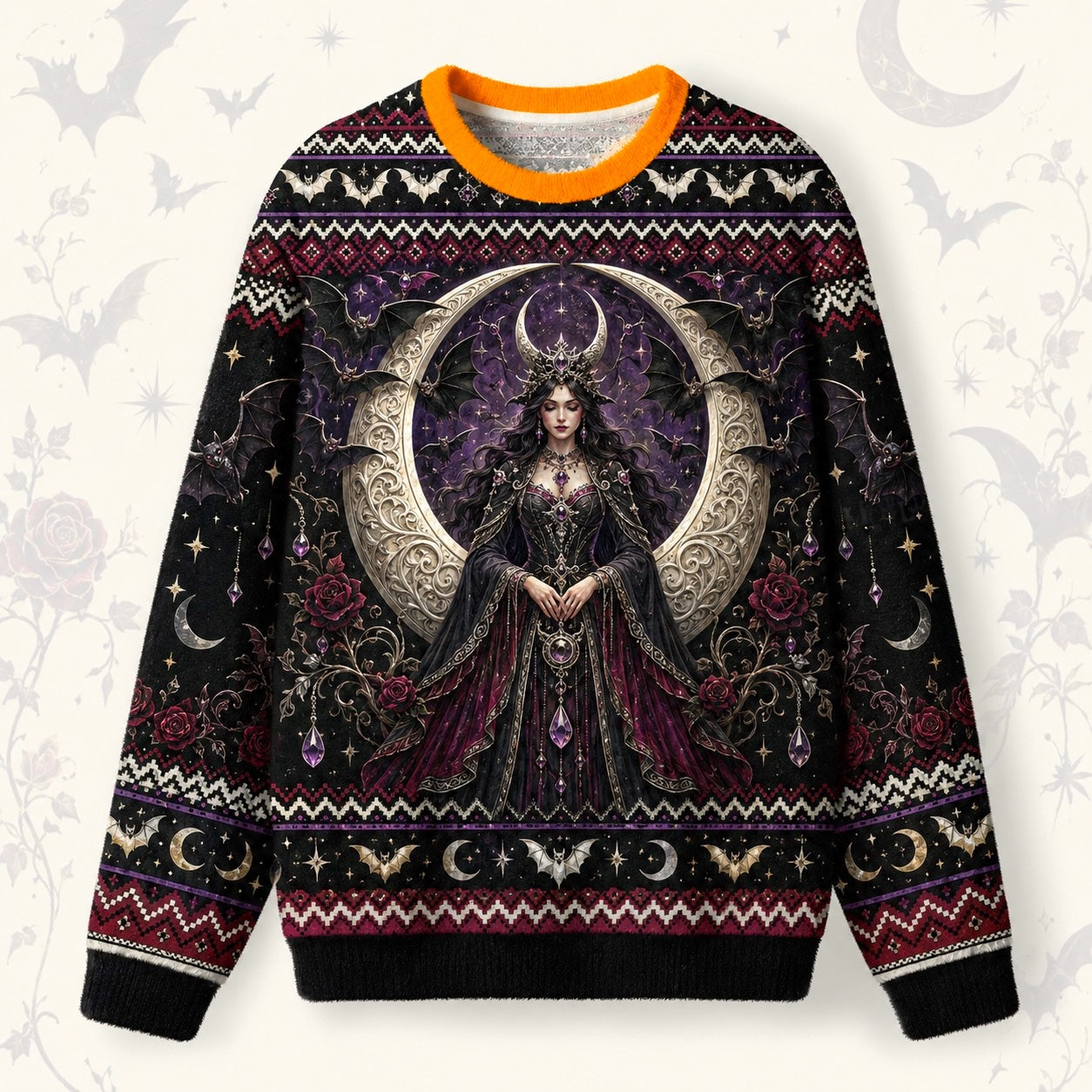 Bat Wing Witch Sweater Triple Moon Gothic Vampire Knit Jumper front view