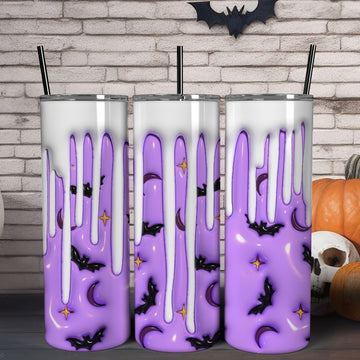 Batty Night Halloween Skinny Tumbler with Lid and Straw-MoonChildWorld