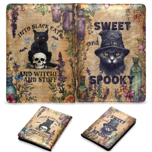 Vintage Spooky Halloween Black cat Leather Notebook A5