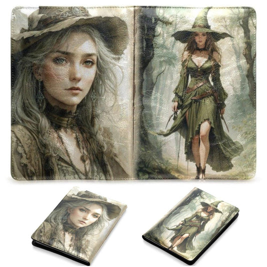 Vintage green witch Leather Notebook A5