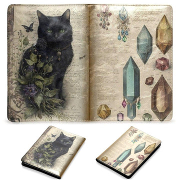 Vintage black cat witchy Leather Notebook A5-MoonChildWorld