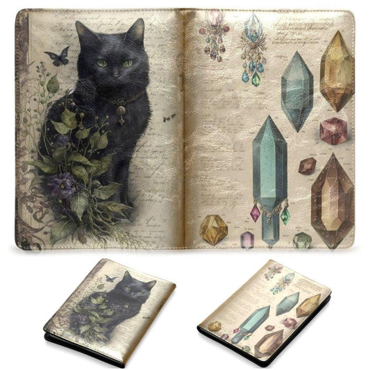 Vintage black cat witchy Leather Notebook A5